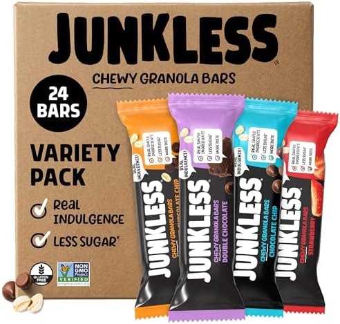JUNKLESS Chewy Granola Bars Variety Pack, Gluten Free, Non-GMO, 24 Bars