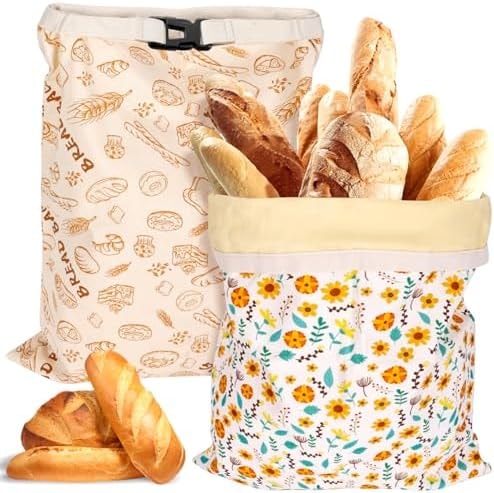2 Pack Beeswax Bread Bags for Sourdough, Reusable Organic Linen Beeswax Bread Bag for Homemade Sourdough 17 x 13 Inches Food Storage Cloth Bag BPA-Free, Ideal for Sourdough & Artisan Breads
