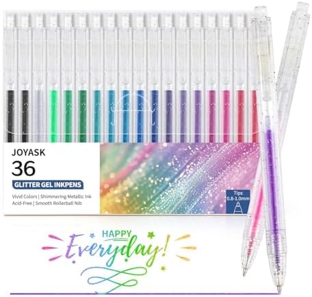 Joyask Glitter Gel Pens, 36 Colors Vibrant Retractable