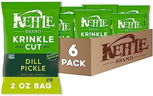 Kettle Brand Krinkle Cut Dill Pickle Potato Chips Snack Bag, 2 Oz (Pack of 6)