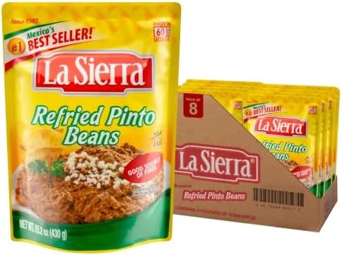 La Sierra Refried Pinto Beans, Ready-to-Eat Vegetarian Refried Beans, 15.2 oz Pouch (Pack of 8)