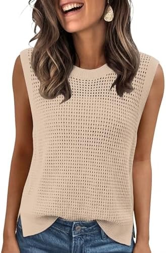 Totatuit Summer Crochet Tank Tops for Women 2026 Casual Vest Top Beige S
