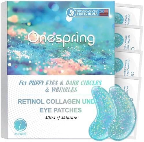 Onespring Eye Masks, Under Eye Patches for Puffiness, Retinol Collagen Eye Gel Pads, Reduce Wrinkles, Eye Bags & Dark circles - Face Mask Skincare, Anti Aging & Moisturizer, 24 Pairs
