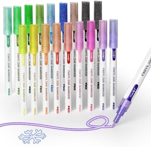 JusArt Double Line Outline Markers 18 Colors, Waterproof Glitter Markers for Coloring, Card Making, DIY, Art Supplies and Crafts, Trendy Stuff