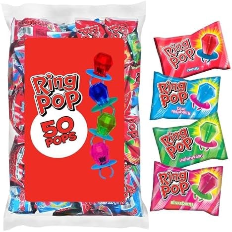Ring Pop Halloween Candy Lollipops, 50 Count, Bulk Assorted Party Favors
