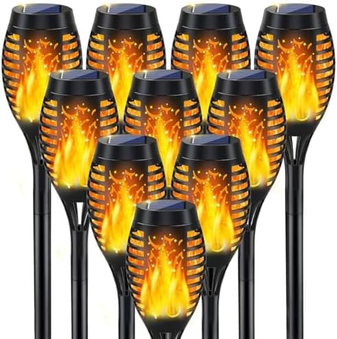 10Pack Solar Torch Light Outdoor Flickering Flame for Halloween Decorations