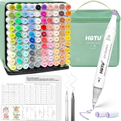 HOTU 8-in-1 Alcohol Markers Set, Fine & Chisel Dual Tips for Adult Coloring