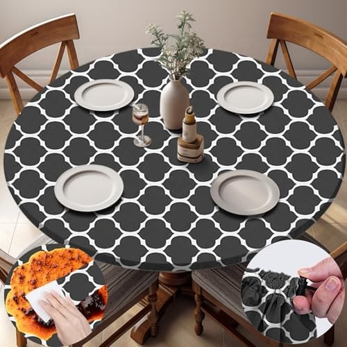 opstellen Fitted Round Tablecloths Reusable Stain Resistant Table Clothes Vinyl Indoor Outdoor Circular Cover for 45-54" Table House Party Gear Gifts Summer Autumn Camper Patio Picnic Accessories