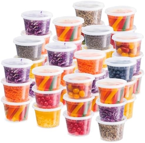 Plastic Deli Food Storage Containers With Leak-Proof Lids 48 Pack, 16 Oz | Microwaveable Airtight Container For Soups, Snacks, Meal Prep, Salad, Ice Cream | BPA-Free Kitchen & Restaurant Supplies (48)