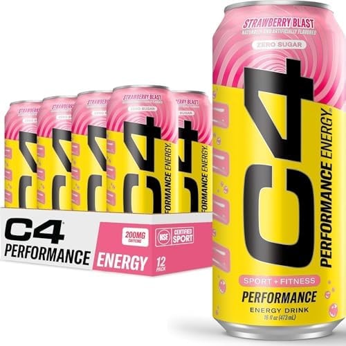 C4 Performance Energy Drink with Zero Sugar, Strawberry Blast, 12pk