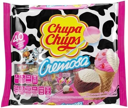 Chupa Chups Cremosa Lollipop Assortment, 2 Ice Cream Flavors, Individually Wrapped Candy for Kids, 16.9 Oz Bag (40 Suckers)