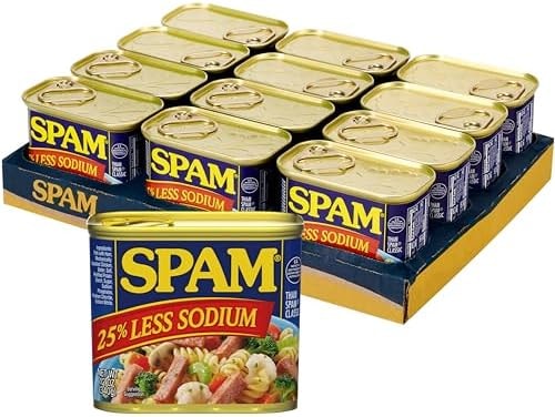 SPAM 25% Less Sodium Canned Meats, 12 oz Cans, 12 Pack, Packaging May Vary