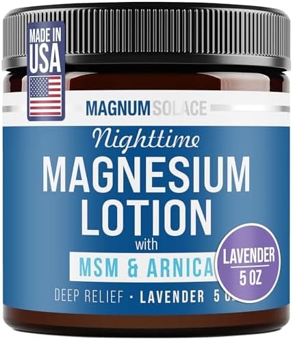 Magnum Solace Nighttime Magnesium Lotion with MSM & Arnica – Highly Concentrated Magnesium for Muscles & Joints – Apply to Legs or Feet Before Bed – Skin-Friendly