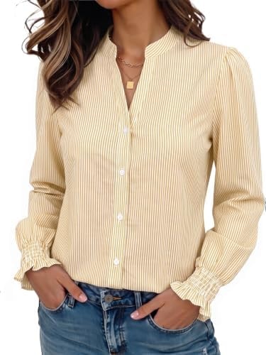 Funlingo Business Casual Outfits for Women Striped V Neck Long Sleeve Tops