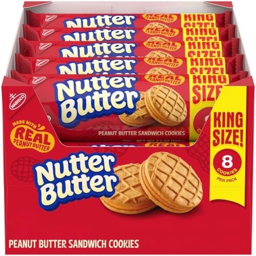 NUTTER BUTTER Peanut Butter Sandwich Cookies, King Size, 10 Snack Packs