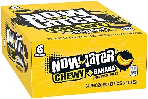 Now and Later Chewy Candy, Banana Flavor, 0.93 Ounce Bars (Pack of 24)