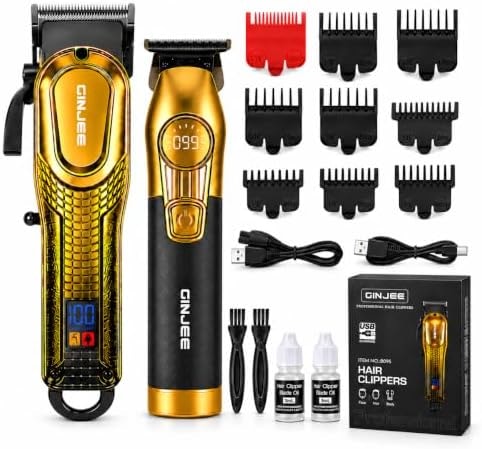 Hair Clippers for Men, Cordless Barber Clipper and Trimmer Set, Gold