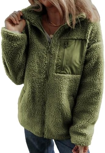 Dokotoo Fleece Fur Jackets for Women Soft Teddy Coats Sherpa Jacket Green S
