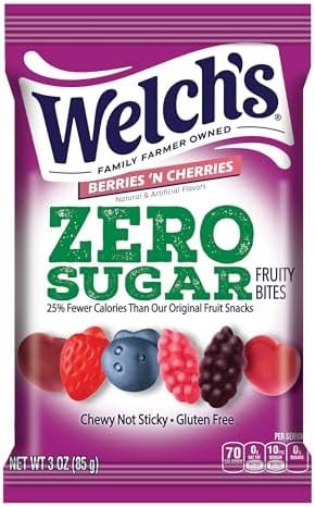 Welch's Zero Sugar Fruity Bites, Berries 'n Cherries Snack Pack, Gluten Free & Sugar Free Snacks, 3oz Snack Pack (Pack of 1)