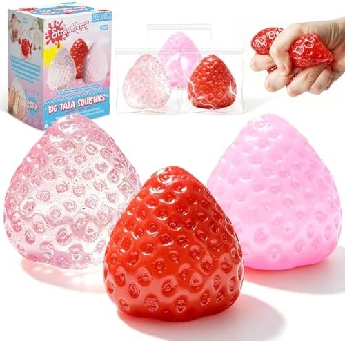 3Pcs Big Taba Squishies Strawberry, Cute Strawberry Squeeze Toys