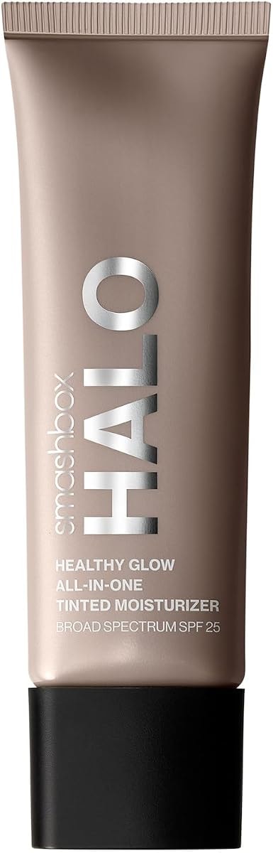 Smashbox Halo Healthy Glow Tinted Moisturizer with SPF 25 | 24-Hour Hydrating Skin Tint with Buildable Coverage and Dewy Finish | Hyaluronic Acid & Niacinamide for Face, Tan, 1.4 Fl Oz