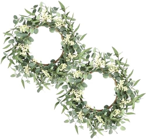 Pinkpum 2 Pack Wreaths for Front Door 20'' Christmas Eucalyptus Wreath, Spring Summer Door Green Wreath for Home Porch Window Wall Farmhouse Home Decor Indoor Outdoor Summer All Seasons