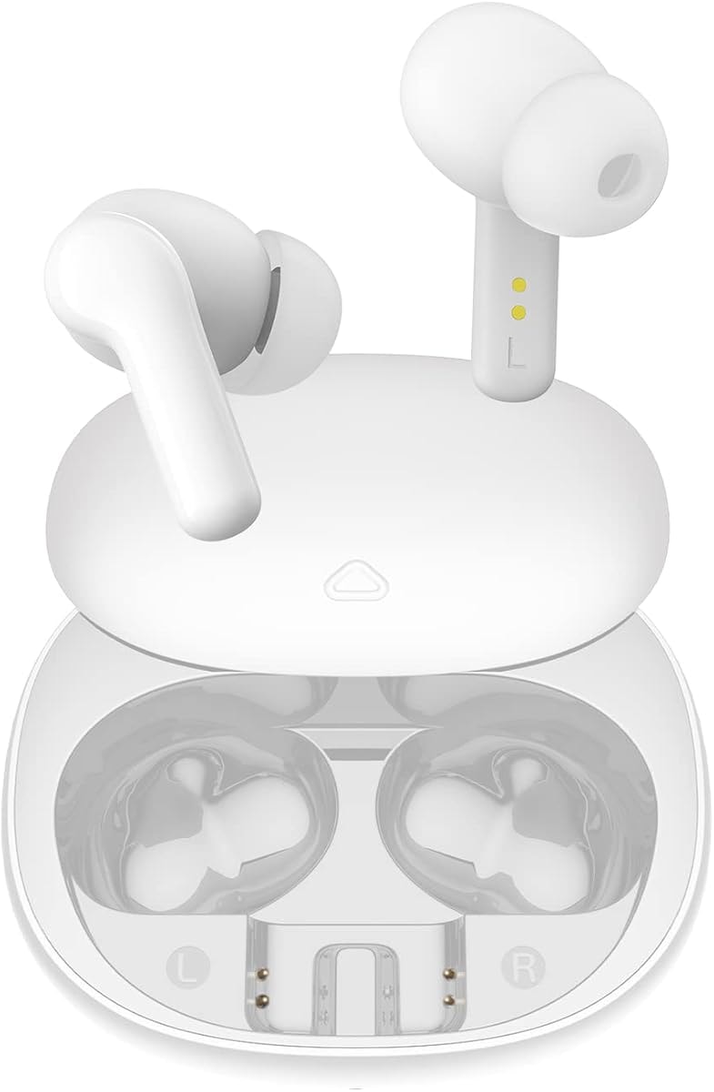 Konnek Stein True Wireless Earbuds, Bluetooth 5.1 Active Noise Cancelling Headphones, Sliding Design Charging Case 500mAh, IPX4 Waterproof, Deep Bass Built-in Mic Call for Business & Sports - White