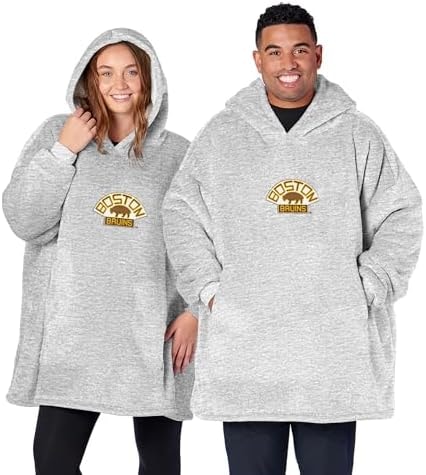 Northwest NHL Boston Bruins Vintage Hoodler Oversized Sherpa Pullover, Plush Wearable Blanket Sweatshirt, Soft Fleece with Front Pocket and Logo, One Size Fits Most