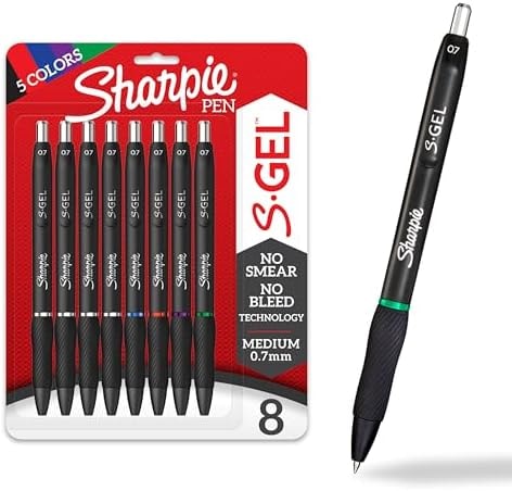 Sharpie S-Gel Gel Pens, Medium Point (0.7mm), Assorted Ink Colors, 8 Count - Back to School, Pens for Journaling & Studying Essentials