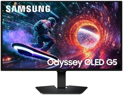 Samsung 27” Odyssey OLED G5 (G50SF) QHD & QD-OLED Gaming Monitor, 180Hz Refresh Rate, 0.03ms (GtG) Response Time, NVIDIA G-Sync Compatible, AMD FreeSync™, LS27FG500SNXZA