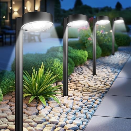 Ahaorigin 8 Pack Solar Pathway Lights Outdoor, 12 Brighter LEDs Solar Lights Outdoor Waterproof, Up to 12 Hrs Modern Path Light for Yard Garden Walkway Driveway Lawn, Cool White