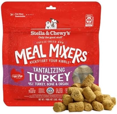 Stella & Chewy's Freeze-Dried Raw Tantalizing Turkey Meal Mixers- Dog Food Topper and Mixer - Made with 95% Cage-Free Turkey, Organs & Bone - Perfect for Picky Eaters - Grain-Free - 3.5 oz