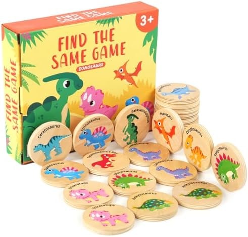 Protado Wooden Memory Game for Kids, 24 Dinosaur Matching Cards