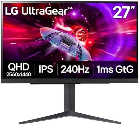 LG 27GR83Q-B 27-inch Ultragear QHD (2560x1440) IPS Gaming Monitor, 240Hz, 1ms, DisplayHDR 400, G-Sync AMD FreeSync Premium, HDMI 2.1 DisplayPort, 4-Pole HP Out DTS GP:X, Tilt/Height/Pivot Stand, Black