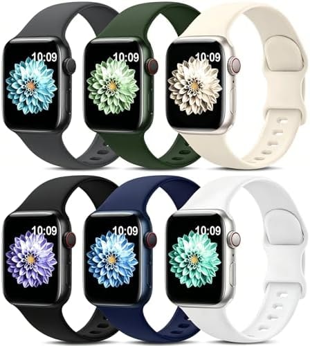 6 Pack Sport Bands Compatible with Apple Watch Band 38mm 40mm 41mm 42mm 44mm 45mm 49mm 46mm,Silicone Waterproof Strap for iWatch Apple Watch Series 11 10 9 Ultra 8 7 6 5 4 3 2 1 SE Women Men