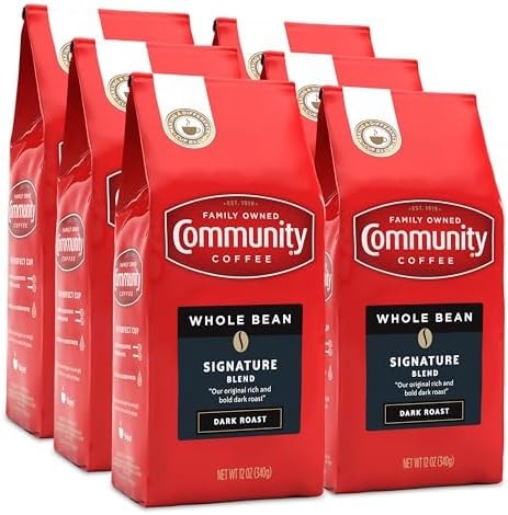 Community Coffee Signature Blend Whole Bean Coffee, Dark Roast, 12 oz Bag (Pack of 6)