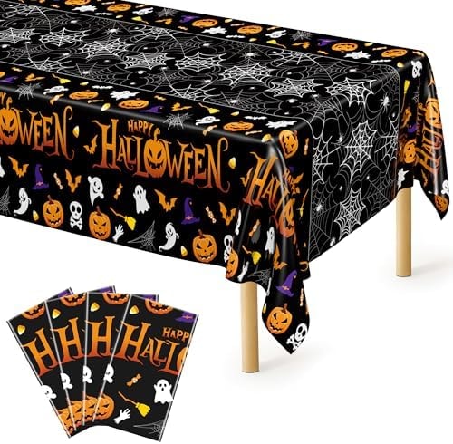4 Pack Halloween Tablecloth 54 x 108 Inch Pumpkin Spider Web Table Cover