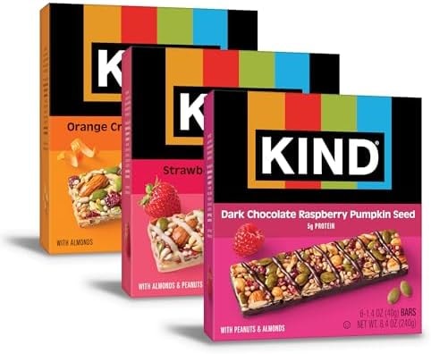 KIND Healthy Snacks Bars Variety Pack, Gluten Free, High Fiber Snacks, Strawberry Sunflower Seed, Dark Chocolate Raspberry Pumpkin Seed, Orange Cranberry Pumpkin Seed, 5g Protein, 18 Count