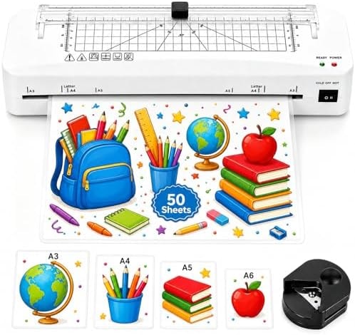Laminator, A3 Laminator Machine with Built-in Trimmer, 70 Seconds Quick Warm-Up, Cold and Thermal Laminating with 50 Sheets, NTC Technology for Home Office School