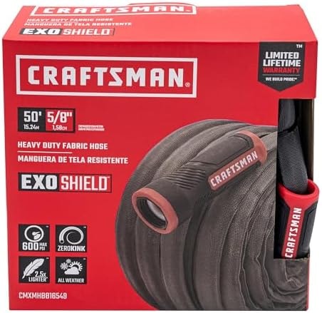 CRAFTSMAN ExoShield Heavy-Duty Fabric Hose - Industrial-Grade Lightweight Garden Hose, 50 Feet x 5/8 Inch