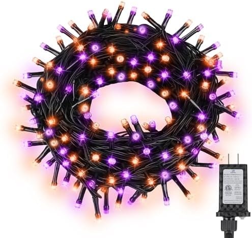 300LED 93 Ft Orange & Purple Halloween Lights 8 Modes Halloween Light Mini Twinkle Light for Party Indoor Outdoor Decor