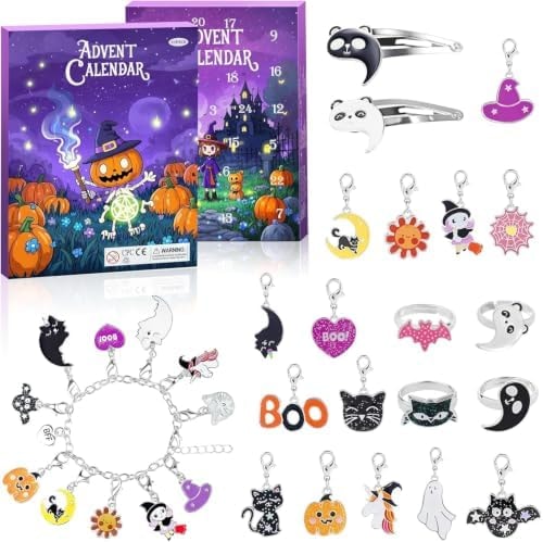 SWIND Halloween Advent Calendar 2026 for Girls and Boys With 24 Days Unique Gift Countdown Calendar Spooky Castle Design Blind Box DIY Creative Charm Pendant Bracelet