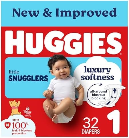 Huggies Size 1 Diapers, Little Snugglers Baby Diapers, Size 1 (8-14 lbs), 32 Count, Packaging May Vary