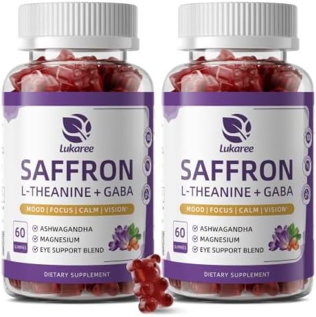 Saffron Gummies Extract 88.5mg with L-Theanine 200mg, GABA, 60CT, 2 Pack