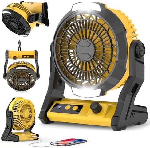 Electactic Rechargeable Camping Fan, 3-in-1 Desk & Hanging Fan, Timer & Night Light, Outdoor USB Power Bank Fan for Tent Travel Bedroom Office