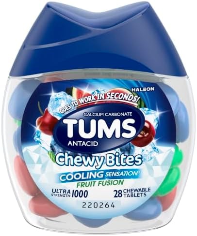 Tums Chewy Bites Fast Cooling Sensation Antacid, Fruit Fusion, 28 Tablets