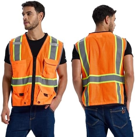 SRsafety High Visibility Vest, Security Vest with 9 Pockets,Mesh Safety Vest for Construction Workers Sanitation Workers