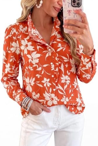 BTFBM Women Puff Long Sleeve Shirts Ruffle Collar Floral Boho Tops