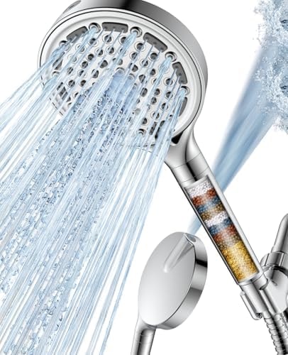 DAKINGS 6 Spray Modes Filtered Handheld Showerhead Set, Huge 6-Inch High Pressure Shower Head with Handheld Spray, Chrome Water Softener Shower Head for Hard Water, Built-in Power Wash to Clean Tub