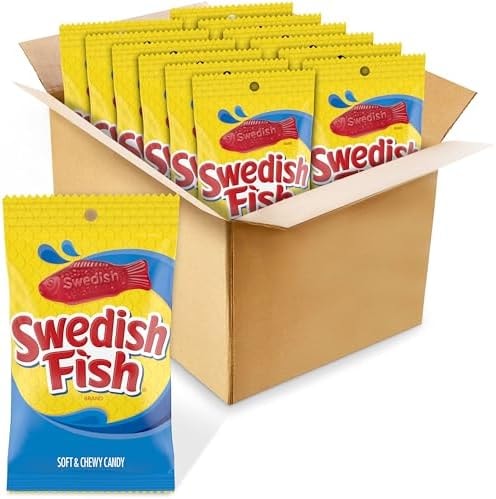 SWEDISH FISH Soft & Chewy Gummy Candy, Bulk Candy, 12-8 oz Bags